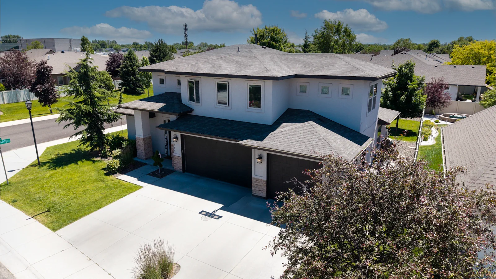 Aerial front elevation of a two-story home