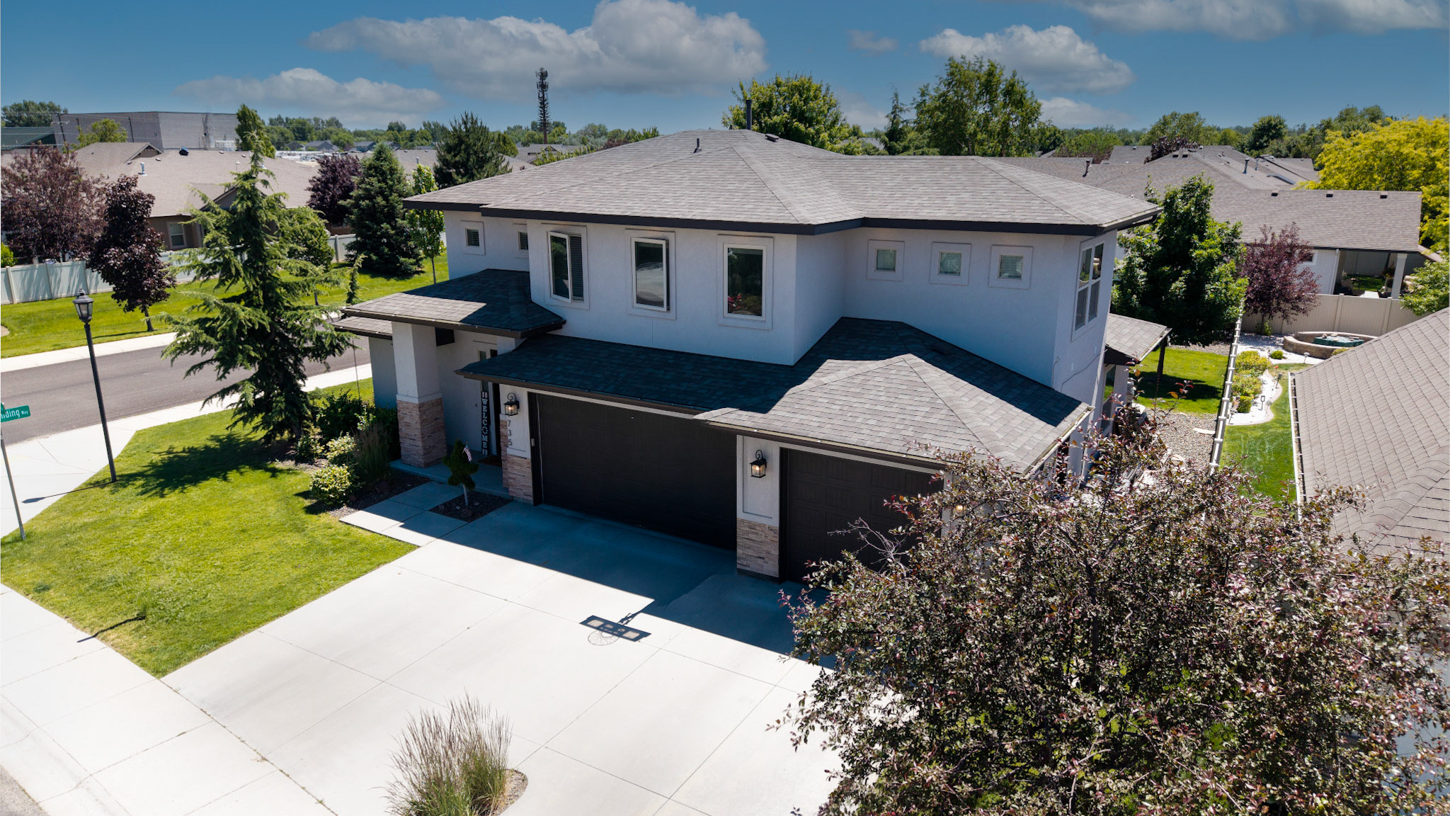 Aerial front elevation of a two-story home